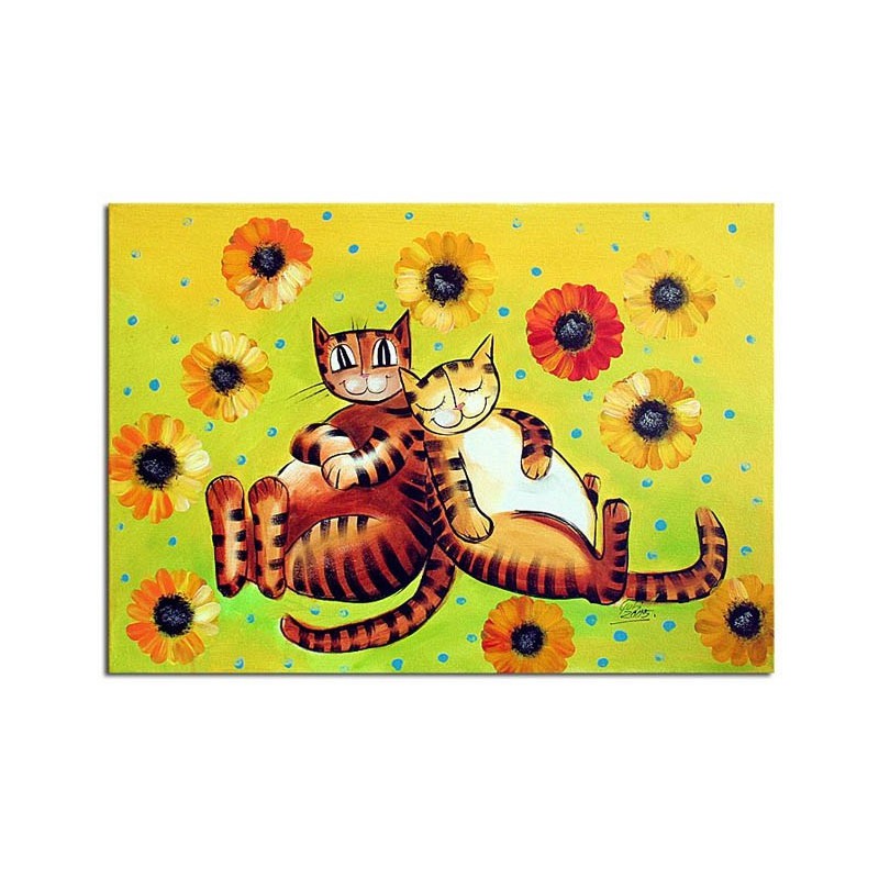  Obraz ręcznie malowany na płótnie 60x90cm Kotki dwa