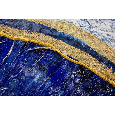 Obraz ręcznie malowany z elementami płatków złota Głębia 80x120cm