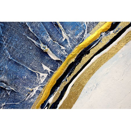 Obraz ręcznie malowany z elementami płatków złota Głębia 80x120cm