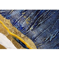 Obraz ręcznie malowany z elementami płatków złota Głębia 80x120cm