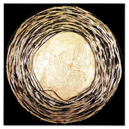 Obraz malowany z elementami płatków złota Słońce 60x60 cm