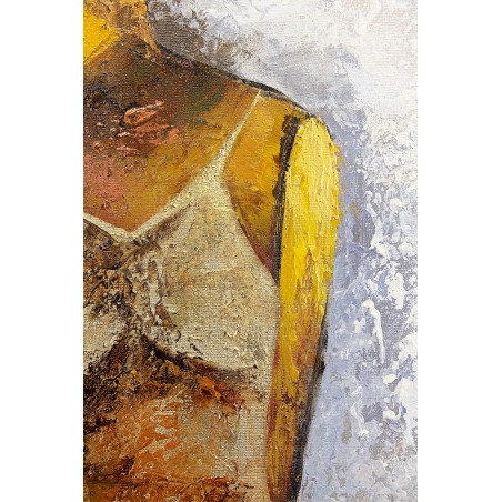  Obraz malowany z elementami płatków złota 80x120cm Dama w złotej sukni