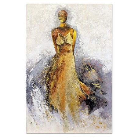  Obraz malowany z elementami płatków złota 80x120cm Dama w złotej sukni