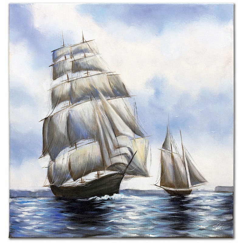  Obraz olejny ręcznie malowany Żaglowce na morzu 100x100 cm