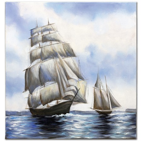  Obraz olejny ręcznie malowany Żaglowce na morzu 100x100 cm