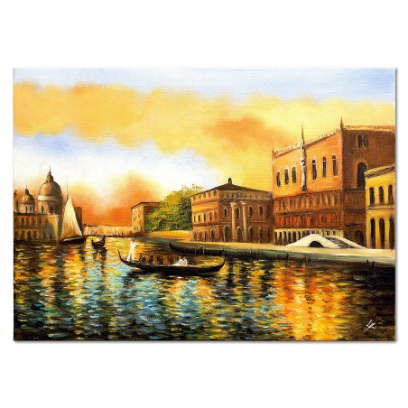 Obraz malowany Miasto o zachodzie słońca 50x70cm