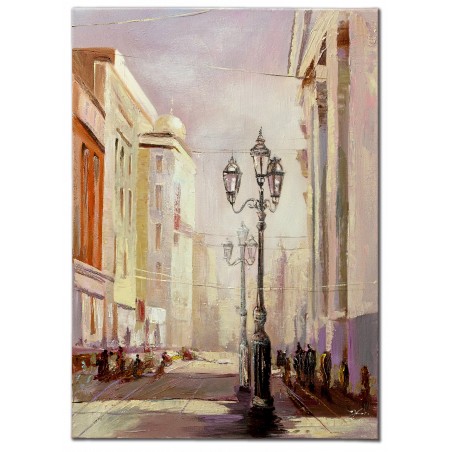  Obraz olejny ręcznie malowany 50x70cm Miejska uliczka