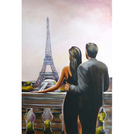 Obraz olejny ręcznie malowany 50x70cm Para w Paryżu