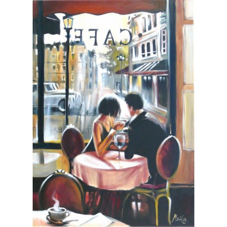  Obraz olejny ręcznie malowany 50x70cm Zakochani w kawiarni