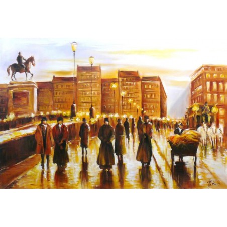  Obraz olejny ręcznie malowany 60x90cm Miasto w pełnym słońcu