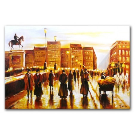  Obraz olejny ręcznie malowany 60x90cm Miasto w pełnym słońcu