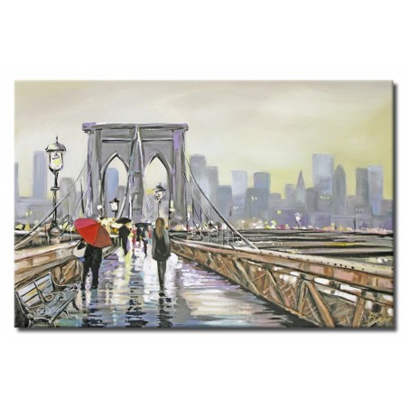  Obraz olejny ręcznie malowany 60x90cm Most w deszczowy dzień
