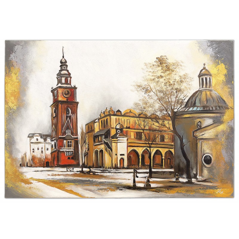  Obraz olejny ręcznie malowany 60x90cm Miasto jesienią