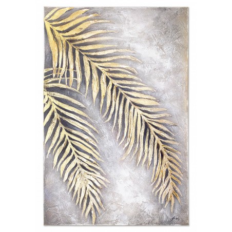 Obraz malowany z płatkami złota 80x120cm Złote liście