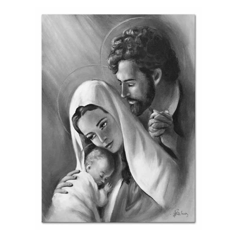  Obraz Świętej Rodziny na ślub 50x70 cm obraz olejny na płótnie czarno-biały