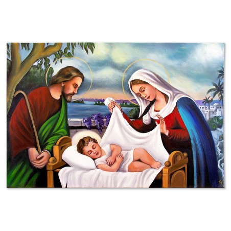 Obraz Świętej Rodziny na ślub 60x90 cm malowany na płótnie olejny