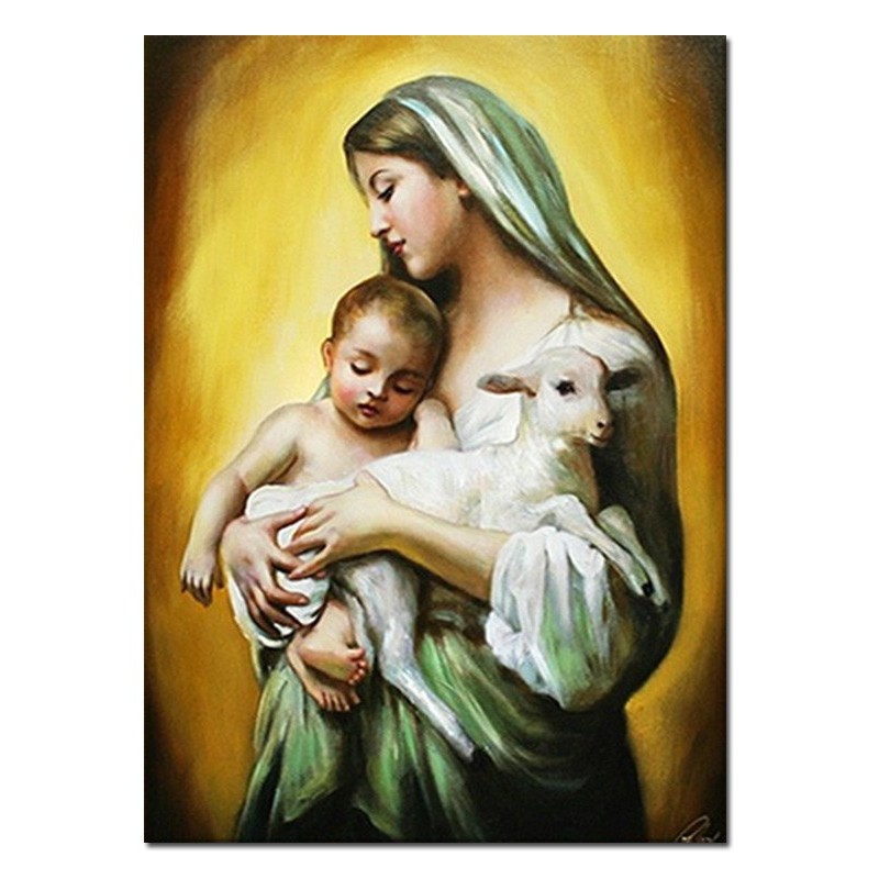  Obraz Matki Boskiej z Dzieciątkiem i jagnięciem 50x70 cm obraz olejny na płótnie