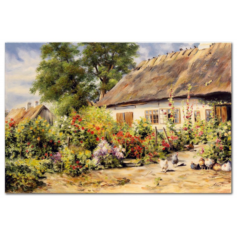  Obraz malowany Peder Monsted Wiejski ogród z kurami