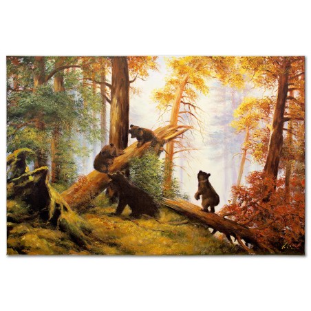 Poranek w sosnowym lesie Iwana Szyszkina obraz ręcznie malowany na płótnie 60x90 cm