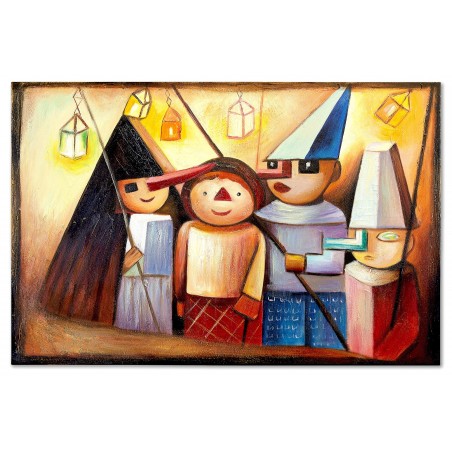 Obraz olejny ręcznie malowany na płótnie 90x60cm Tadeusz Makowski Improwizowane święto kopia
