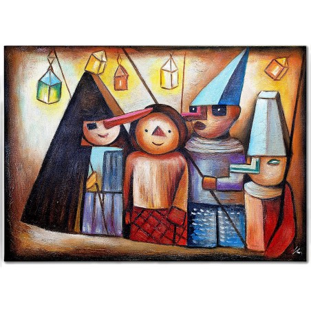Obraz olejny ręcznie malowany na płótnie 70x50cm Tadeusz Makowski Improwizowane święto
