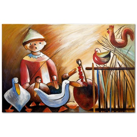  Obraz olejny ręcznie malowany na płótnie 90x60cm Tadeusz Makowski Wiejskie podwórko kopia