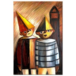  Obraz olejny ręcznie malowany na płótnie 90x60cm Tadeusz Makowski Mali przyjaciele kopia