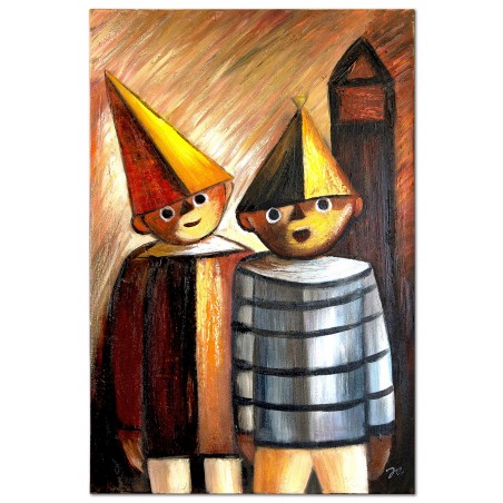  Obraz olejny ręcznie malowany na płótnie 90x60cm Tadeusz Makowski Mali przyjaciele kopia