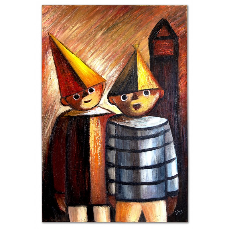  Obraz olejny ręcznie malowany na płótnie 90x60cm Tadeusz Makowski Mali przyjaciele kopia