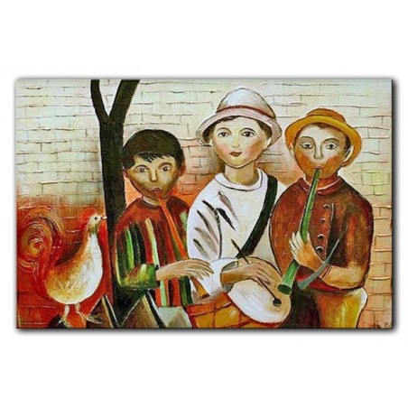 Obraz olejny ręcznie malowany na płótnie 90x60cm Tadeusz Makowski Kapela dziecięca