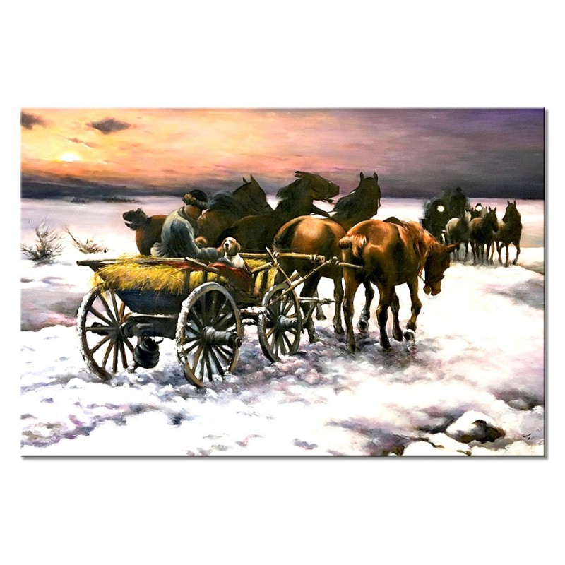  Obraz olejny ręcznie malowany 80x120cm Alfred WIERUSZ-KOWALSKI W wieczornej mgle kopia