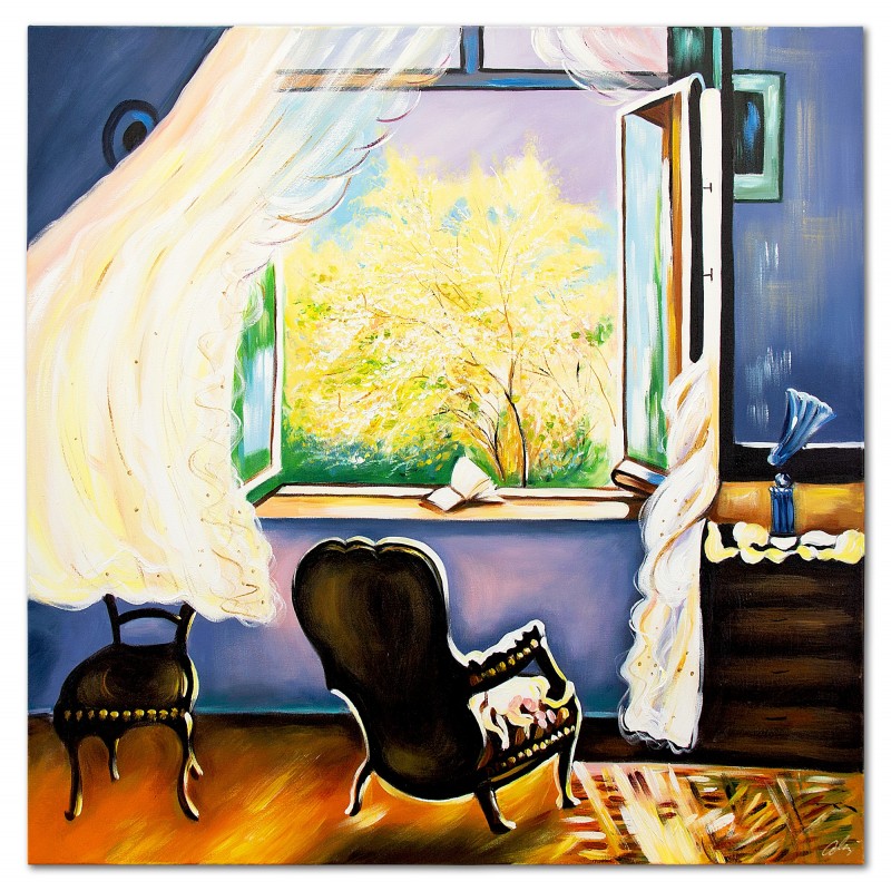 Obraz olejny ręcznie malowany 90x90cm Leon Wyczółkowski Wiosna w Gościeradzu