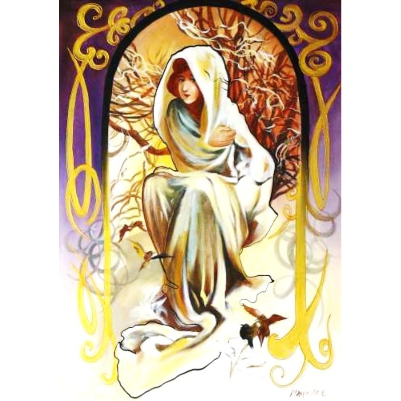  Obraz olejny ręcznie malowany Alfons Mucha Zima kopia 60x90cm