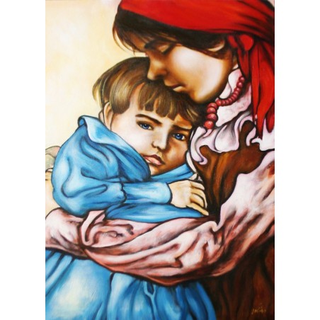  Obraz olejny ręcznie malowany na płótnie 60x90cm Stanisław Wyspiański Macierzyństwo Żona z synem Stasiem kopia