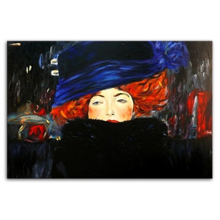 Obraz malowany 60x90cm Gustav Klimt Dama w kapeluszu i boa z piór