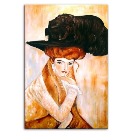 Obraz olejny ręcznie malowany 60x90cm Gustav Klimt Dama w czarnym kapeluszu