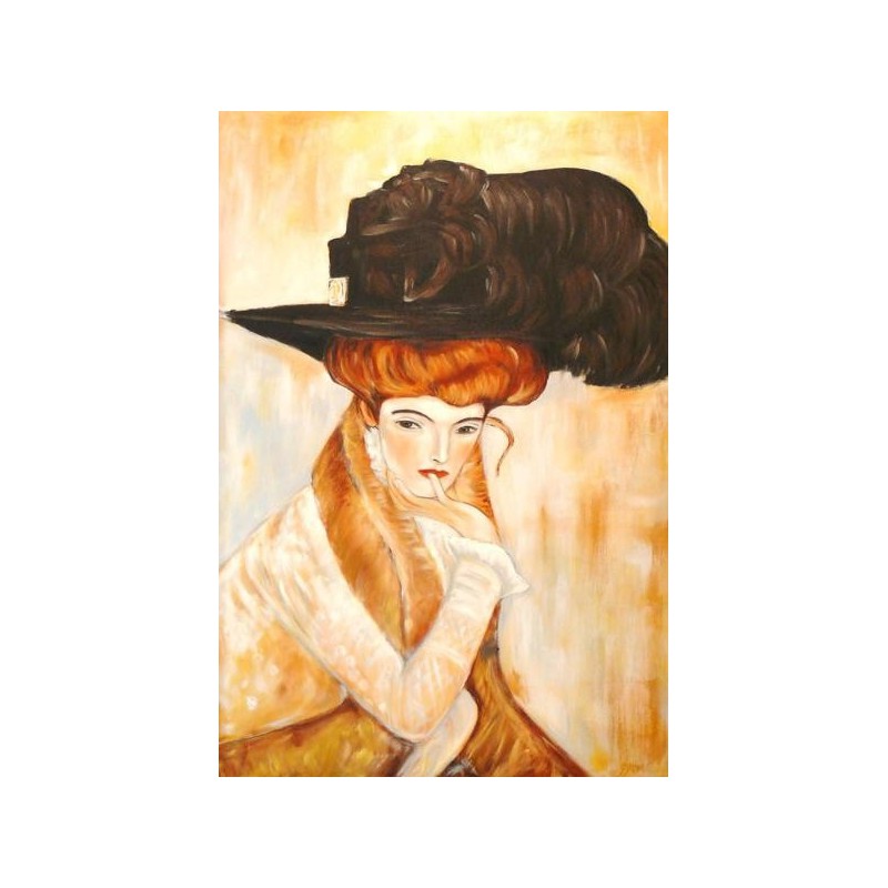  Obraz olejny ręcznie malowany 60x90cm Gustav Klimt Dama w czarnym kapeluszu