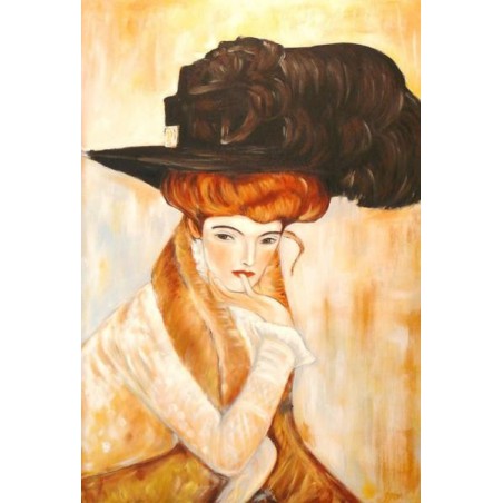  Obraz olejny ręcznie malowany 60x90cm Gustav Klimt Dama w czarnym kapeluszu