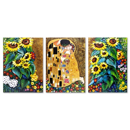 Obraz olejny ręcznie malowany Gustav Klimt Pocałunek kopia 50x70cmx3