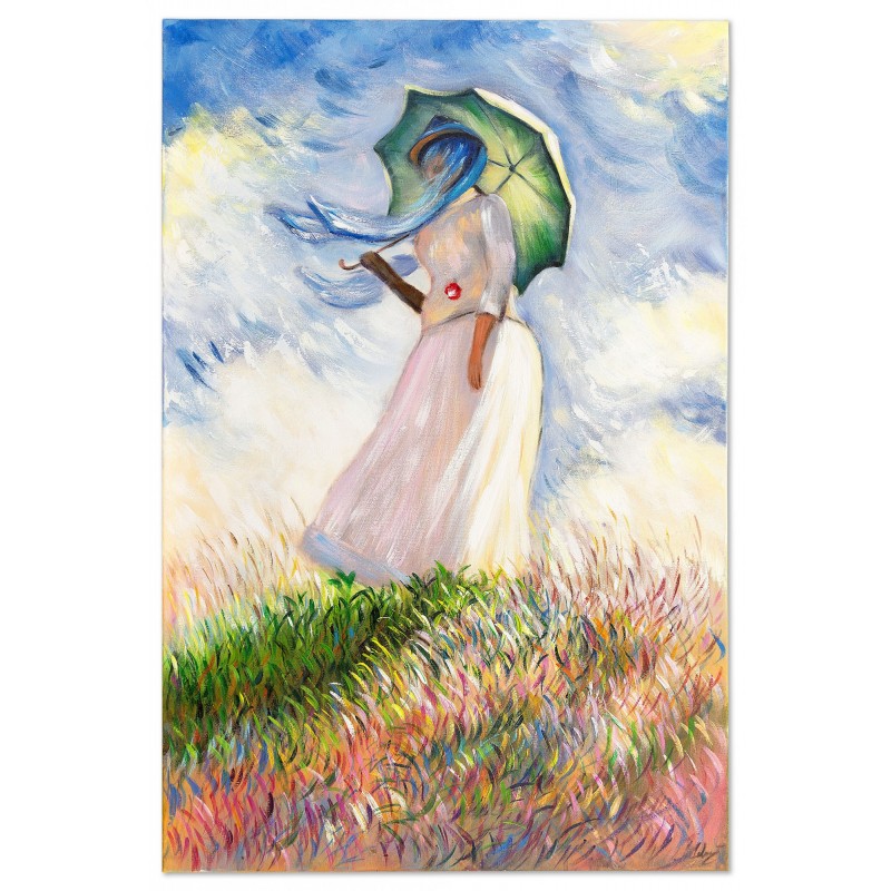 Obraz olejny ręcznie malowany Claude Monet Kobieta z parasolką kopia 60x90cm