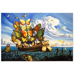 Obraz olejny ręcznie malowany Salvador Dali Statek ze skrzydłami motyla kopia 60x90cm