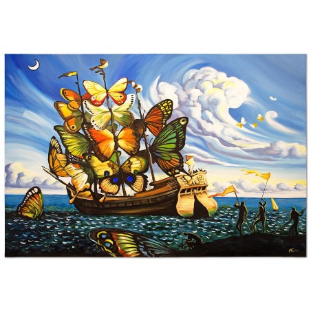 Obraz olejny ręcznie malowany Salvador Dali Statek ze skrzydłami motyla kopia 60x90cm