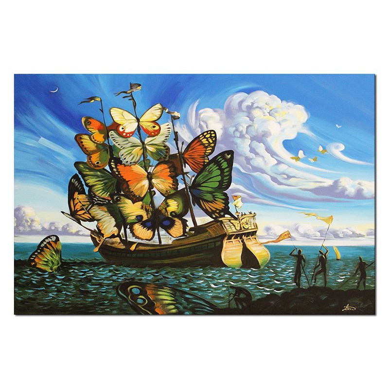  Obraz olejny ręcznie malowany Salvador Dali Statek ze skrzydłami motyla kopia 60x90cm
