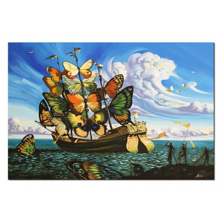  Obraz olejny ręcznie malowany Salvador Dali Statek ze skrzydłami motyla kopia 60x90cm