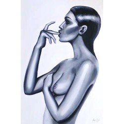  Obraz olejny ręcznie malowany na płótnie 60x90cm czarno-biała femme fatale akt