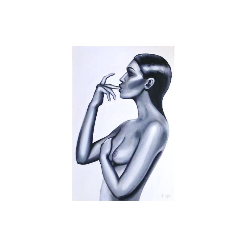  Obraz olejny ręcznie malowany na płótnie 60x90cm czarno-biała femme fatale akt