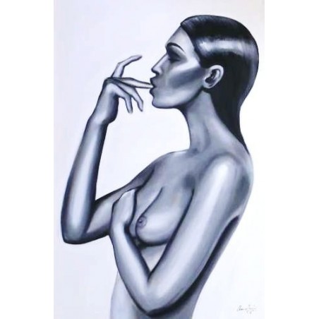  Obraz olejny ręcznie malowany na płótnie 60x90cm czarno-biała femme fatale akt