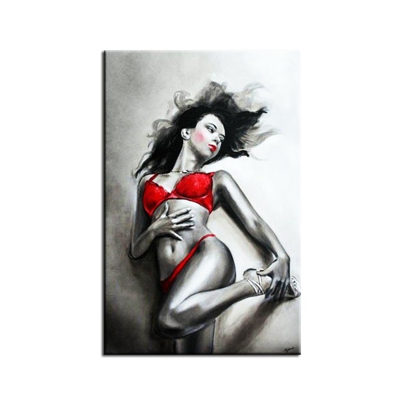  Obraz ręcznie malowany na płótnie 60x90cm kobieta w czerwonym bikini