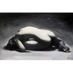  Obraz olejny ręcznie malowany na płótnie 90x60cm czarno-biały akt kobiecy