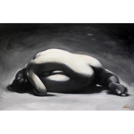 Obraz olejny ręcznie malowany na płótnie 90x60cm czarno-biały akt kobiecy